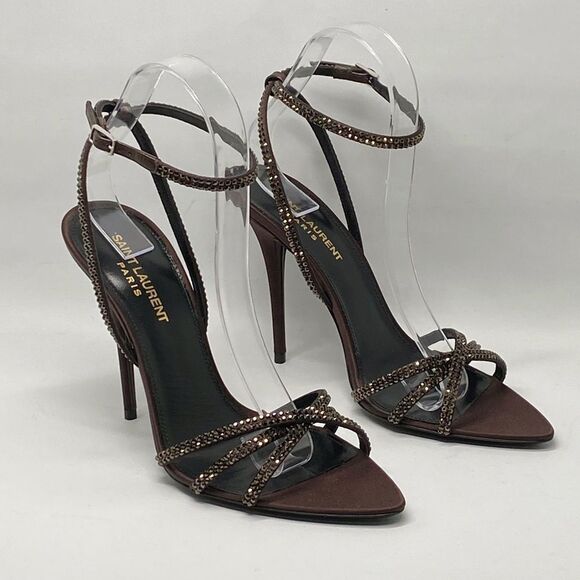 Saint Laurent Ava Sandals in Crepe Satin with Rhinestones size 38 - Picture 5 of 16